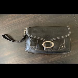 Ann Klein black leather clutch